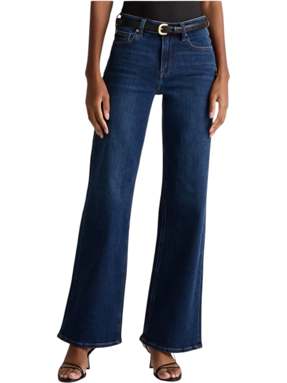 QUINCE Bella Stretch Wide Leg High Rise Jeans Midnight Blue Size 31 32 Inseam